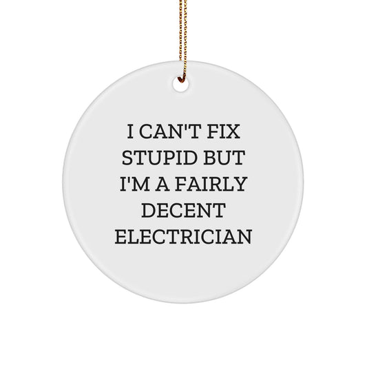 Funny Electrician Gifts for Men - 'I Can't Fix Stupid' Circle Ornament, Christmas Unique Presents from Friends to Family - The Buy Boom