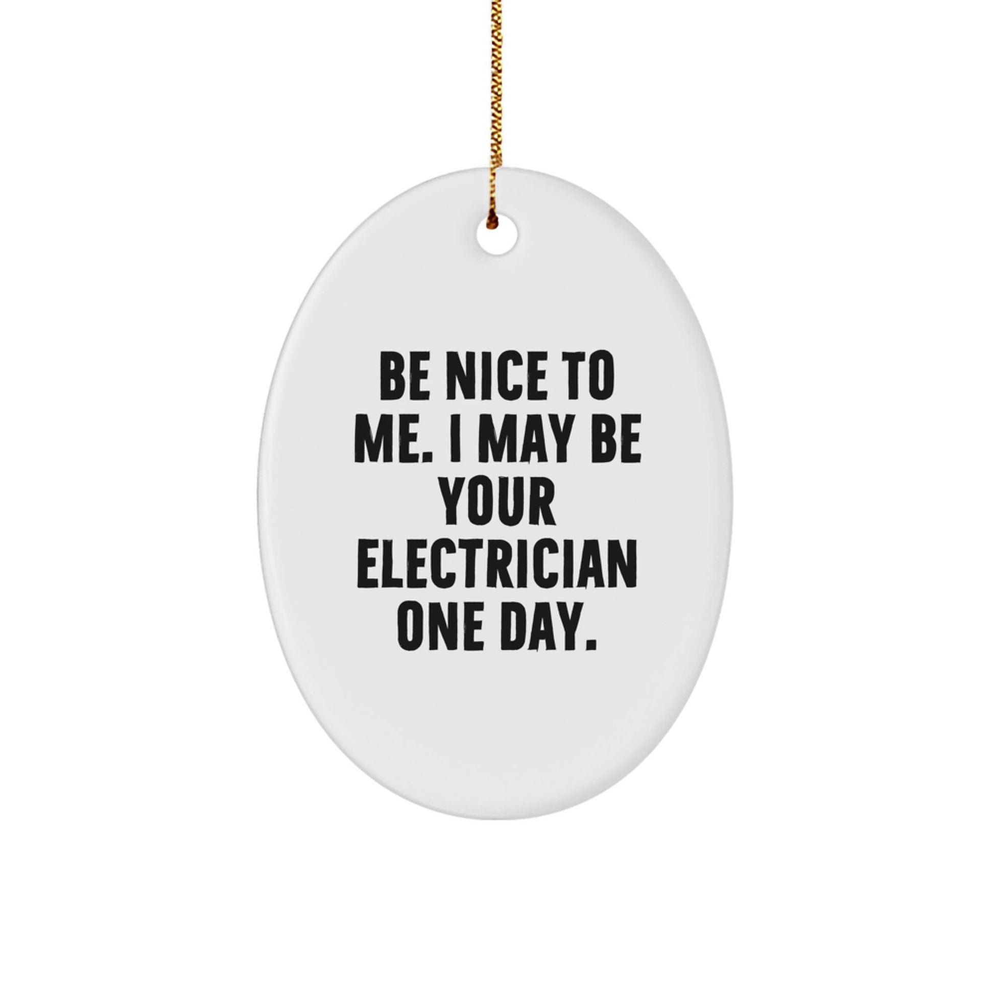 Funny Electrician Gifts from Friends for Electrician Men Oval Ornament - Be Nice To Me. I May Be Your Electrician One Day. - The Buy Boom