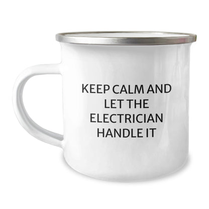 Funny Electrician Gifts from Men for Electrician Birthday Unique Presents - 'Keep Calm And Let The Electrician Handle It' Camping Mug - The Buy Boom