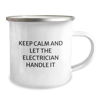 Funny Electrician Gifts from Men for Electrician Birthday Unique Presents - 'Keep Calm And Let The Electrician Handle It' Camping Mug - The Buy Boom