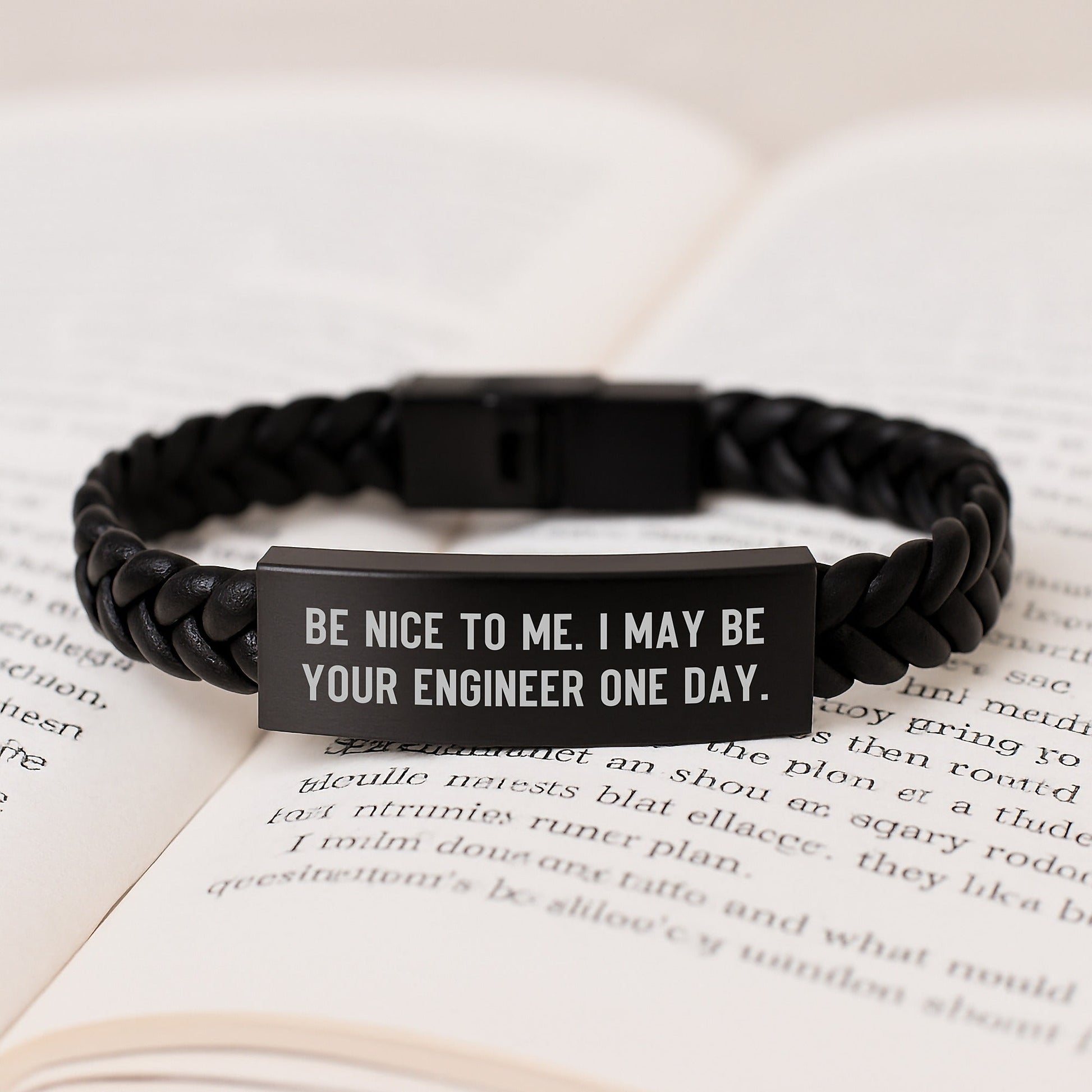 Funny Engineer Gifts from Friends for Him, Interlaced Leather Bracelet with Stainless Steel, Christmas Unique Gifts for Engineers, 'Be Nice To Me I May Be Your Engineer One Day' - The Buy Boom