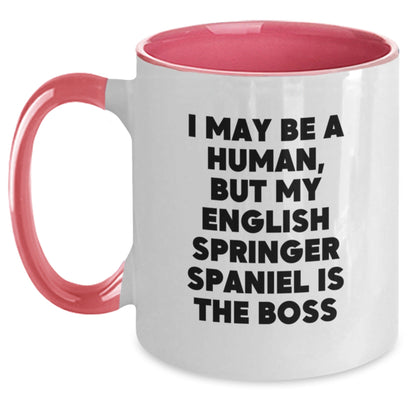 Funny English Springer Spaniel Dog Coffee Mugs Gifts from Friends for Birthday - I May Be A Human, But My English Springer Spaniel Is The Boss - The Buy Boom