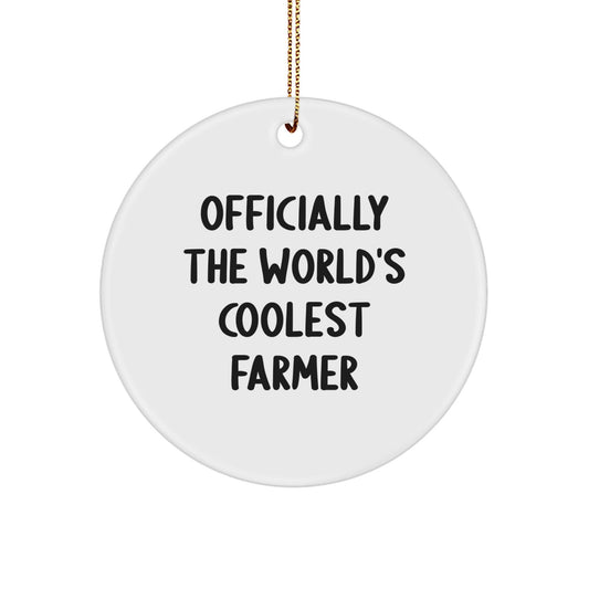 Funny Farmer Gifts for Men - Officially The World's Coolest Farmer Circle Ornament - White Color, Christmas Unique Gifts from Friends, Coworkers, Family - The Buy Boom
