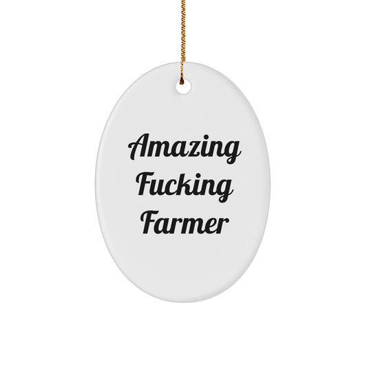Funny Farmer Gifts for Men Oval Ornament, Amazing 'F - king Farmer' Quote, Christmas Unique Gifts from Men to Farmer - The Buy Boom