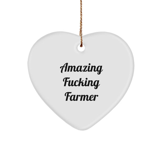 Funny Farmer Gifts from Friends - Amazing 'Funny F - king Farmer' Heart Ornament, White, Christmas Unique Gifts - The Buy Boom