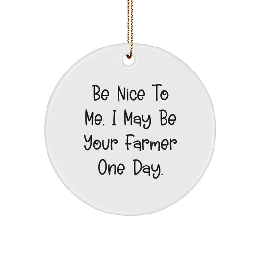 Funny Farmer Gifts from Friends and Family - 'Be Nice To Me', Circle Ornament for Christmas Unique Gifts - The Buy Boom