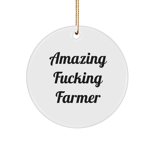 Funny Farmer Gifts from Friends for Christmas - 'Amazing F - king Farmer' Circle Ornament - The Buy Boom