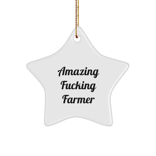 Funny Farmer Star Ornament Gifts from Friends for Men - Amazing F - king Farmer Christmas Unique Gifts, Star Shaped, White Color, MDF, High Gloss, Sublimation, Lightweight - The Buy Boom