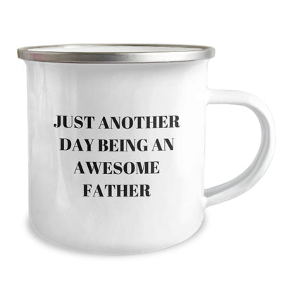 Funny Father Gifts from Men for Dad - 'Just Another Day Being An Awesome Father' Camping Mug, Unique Christmas Memorable Presents for Fathers - The Buy Boom