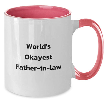 Funny Father - in - law Gifts from Women to Father - in - law, Two Tone Coffee Mugs for Dad, Christmas Unique Gifts for Men, World's Okayest Father - in - law - The Buy Boom
