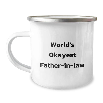 Funny Father - in - law Gifts, World's Okayest Dad Mug for Camping, Unique Christmas Memorable Presents for Him - The Buy Boom