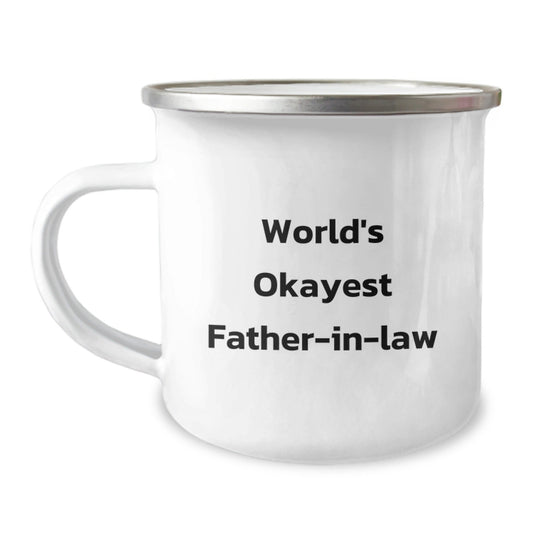 Funny Father - in - law Gifts, World's Okayest Dad Mug for Camping, Unique Christmas Memorable Presents for Him - The Buy Boom