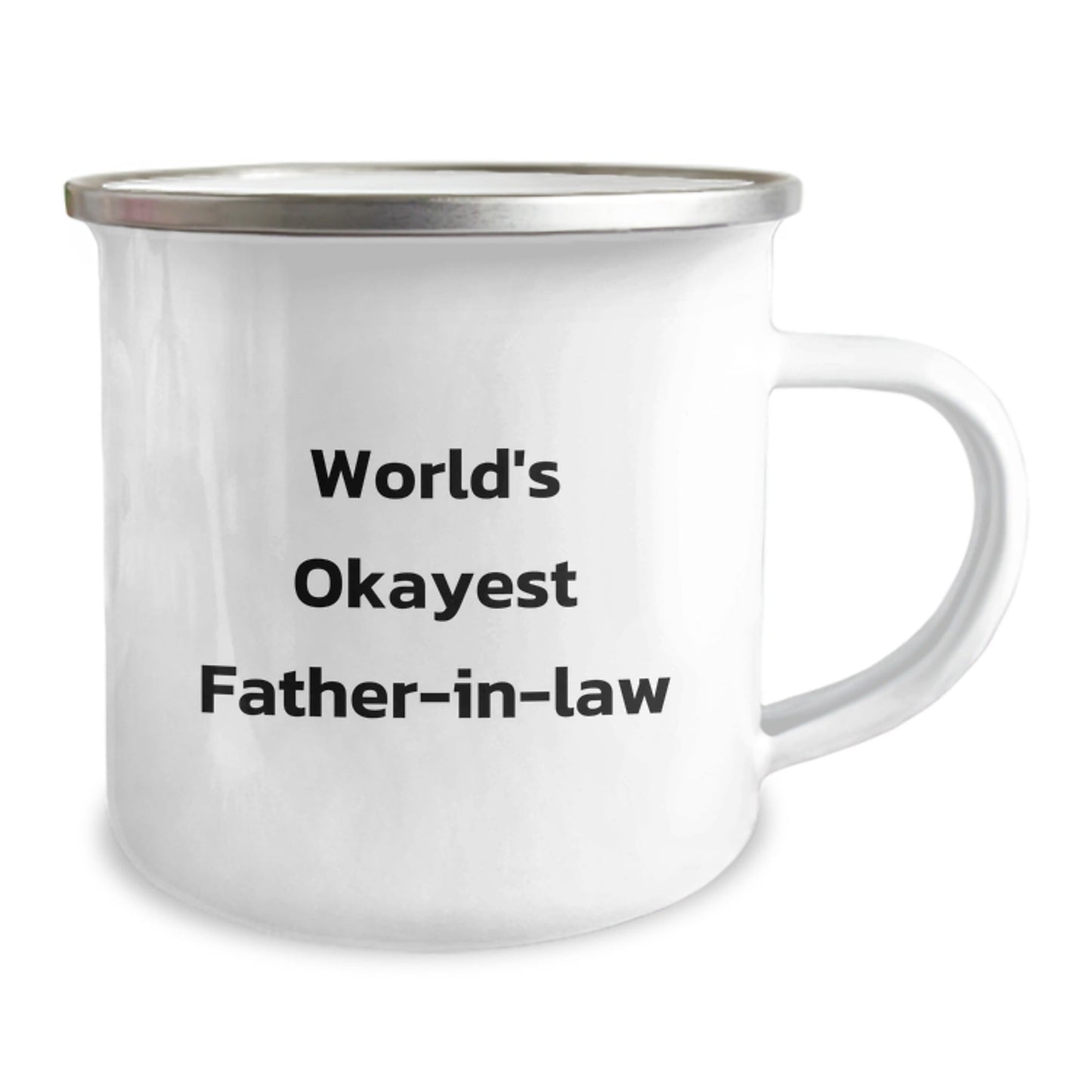 Funny Father - in - law Gifts, World's Okayest Dad Mug for Camping, Unique Christmas Memorable Presents for Him - The Buy Boom