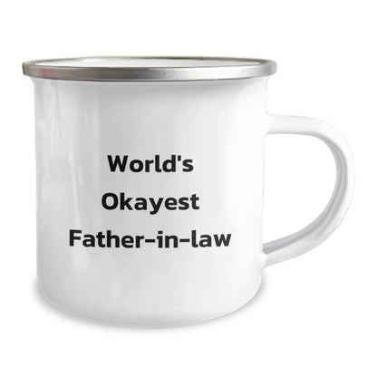 Funny Father - in - law Gifts, World's Okayest Dad Mug for Camping, Unique Christmas Memorable Presents for Him - The Buy Boom