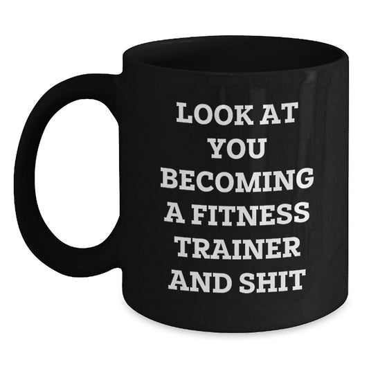 Funny Fitness Trainer Black Coffee Mug Gifts from Friends for Men and Women Becoming a Trainer - The Buy Boom