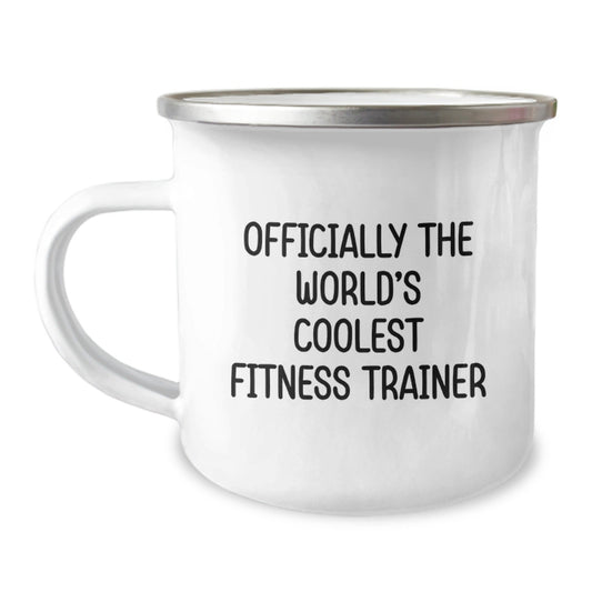 Funny Fitness Trainer Gifts from Men to Women, 'Officially The World's Coolest Fitness Trainer' Quote on Camping Mug for Graduation, Fitness Trainer Unique Gifts - The Buy Boom