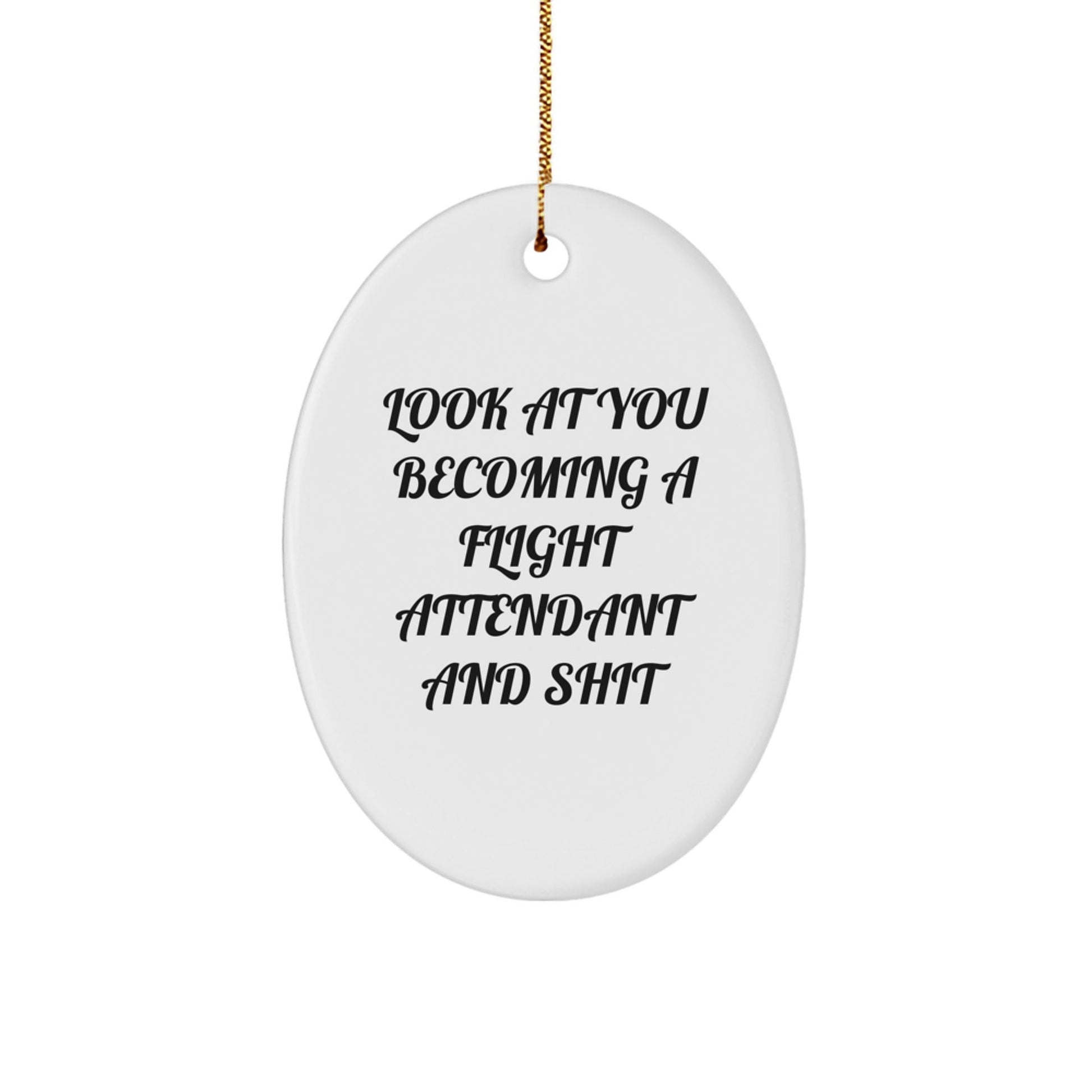 Funny Flight Attendant Gifts for Men Women Friends Family - Oval Ornament with Look At You Becoming A Flight Attendant And Shit Quote - Christmas Decor - The Buy Boom