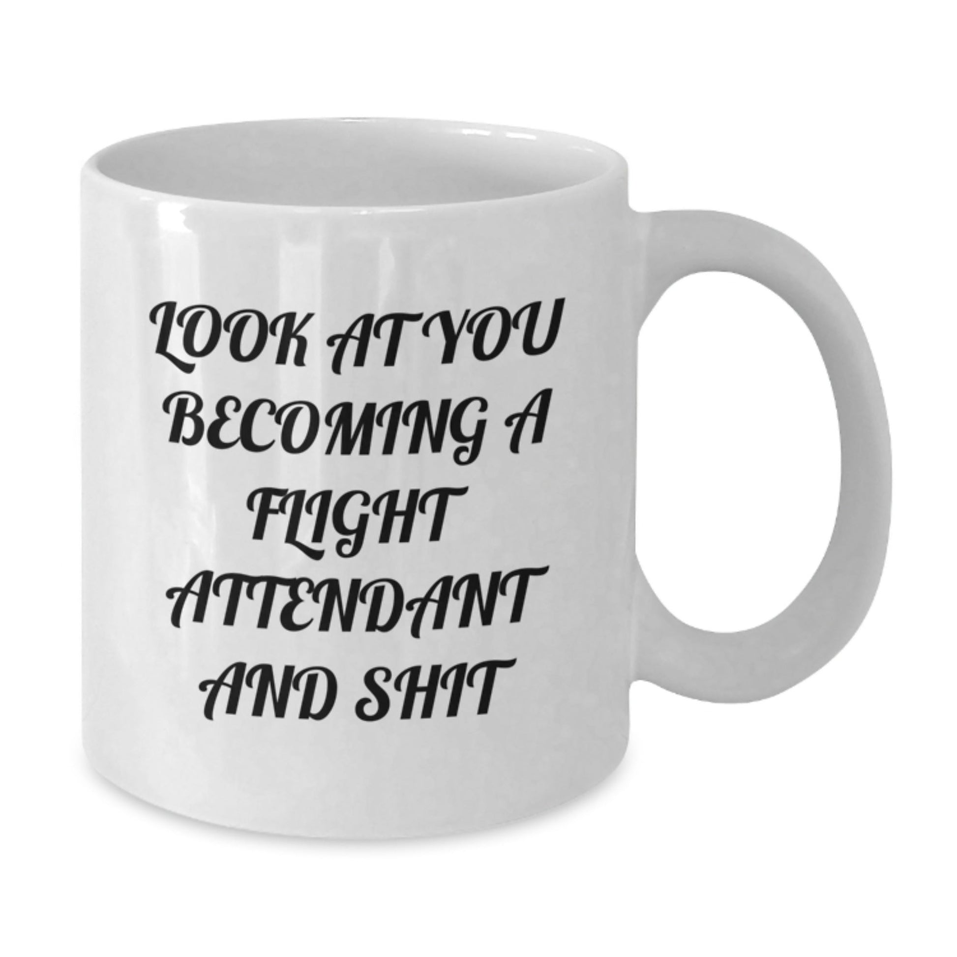 Funny Flight Attendant Gifts from Friends, White Coffee Mugs for Flight Attendant Friends, Christmas Unique Gifts for Him or Her - 'Look At You Becoming A Flight Attendant And Shit' - The Buy Boom