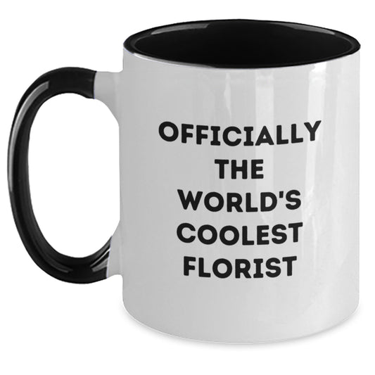 Funny Florist Gifts from Men, Women, or Friends - Officially The World's Coolest Florist Two Tone Coffee Mugs for Christmas Unique Gifts - The Buy Boom