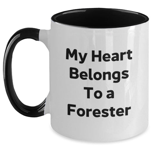 Funny Forester Gifts for Him or Her, Two Tone Coffee Mug with My Heart Belongs To A Forester Quote, Gifts from Friends, Unique Birthday Unique Gifts - The Buy Boom