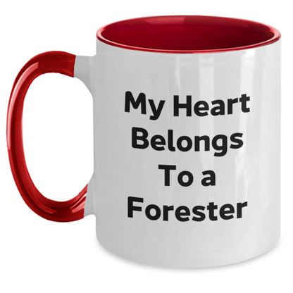 Funny Forester Gifts for Him or Her, Two Tone Coffee Mug with My Heart Belongs To A Forester Quote, Gifts from Friends, Unique Birthday Unique Gifts - The Buy Boom