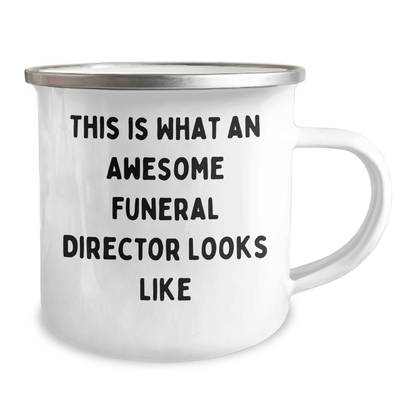 Funny Funeral Director Gifts from Men to Men, 'This Is What An Awesome Funeral Director Looks Like' Enamel Mug for Father's Day, 12 oz Camping Mug - The Buy Boom