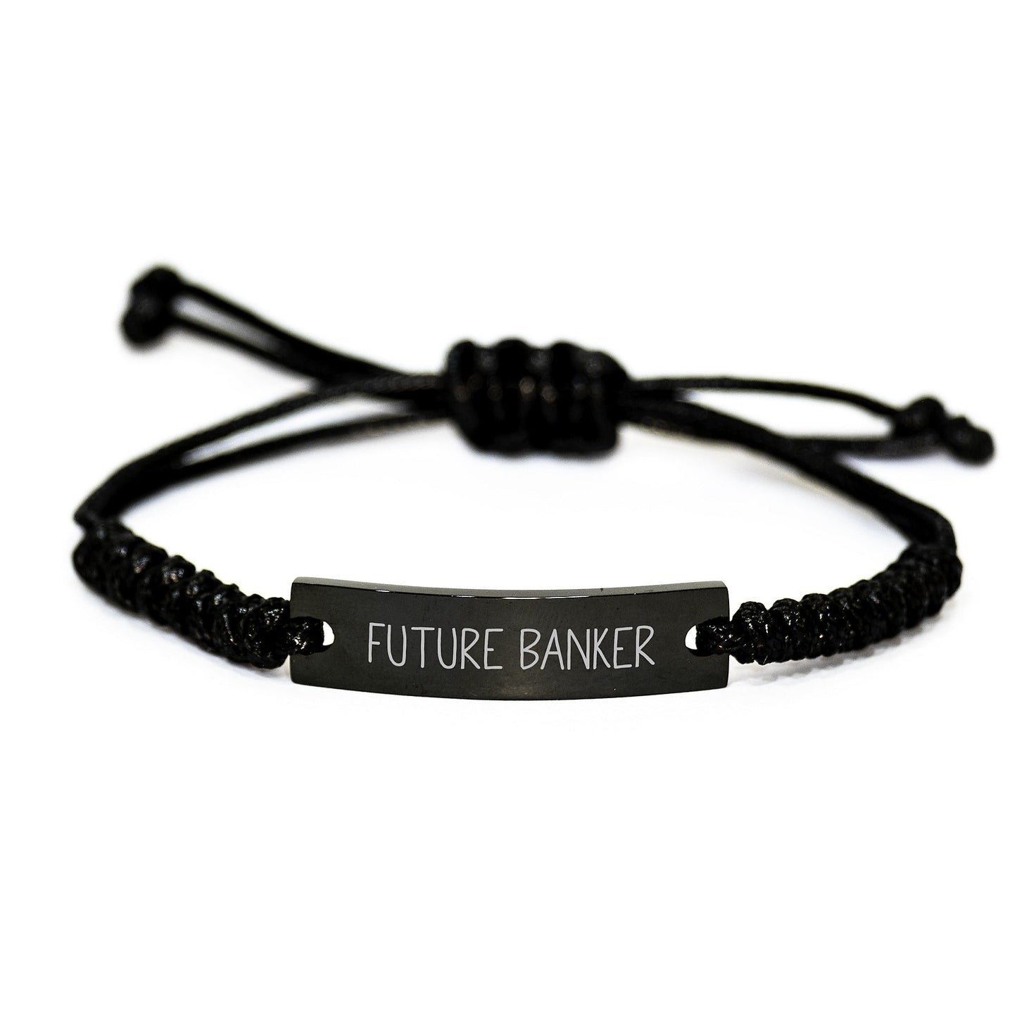 Funny Future Banker Rope Bracelet, Gifts from Men to Banker, Christmas Unique Gifts for Men, Adjustable Black Rope Bracelet, Inspirational Quote, Black Stainless Steel and Interlaced Rope - The Buy Boom