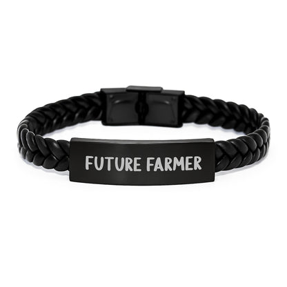 Funny Future Farmer Gifts for Men, Unique Interlaced Leather Bracelet with Engraved Stainless Steel, Gifts from Family - The Buy Boom