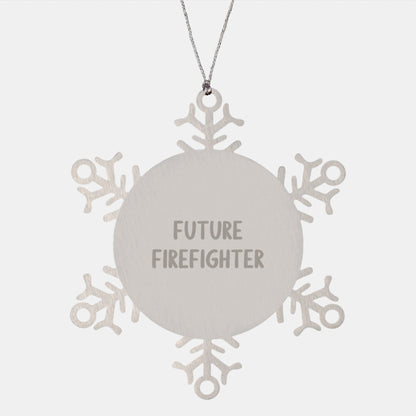 Funny Future Firefighter Gifts from Friends for Christmas Unique Snowflake Ornament, Stainless Steel Snowflake Shaped Decor - The Buy Boom