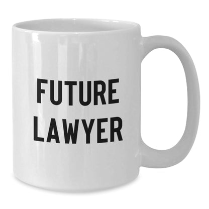 Funny Future Lawyer Gifts for Men from Friends - White Coffee Mug for Graduation, 'Future Lawyer' Quote, 11oz or 15oz Capacity, Ceramic, Microwave and Dishwasher Safe - The Buy Boom