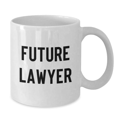 Funny Future Lawyer Gifts for Men from Friends - White Coffee Mug for Graduation, 'Future Lawyer' Quote, 11oz or 15oz Capacity, Ceramic, Microwave and Dishwasher Safe - The Buy Boom