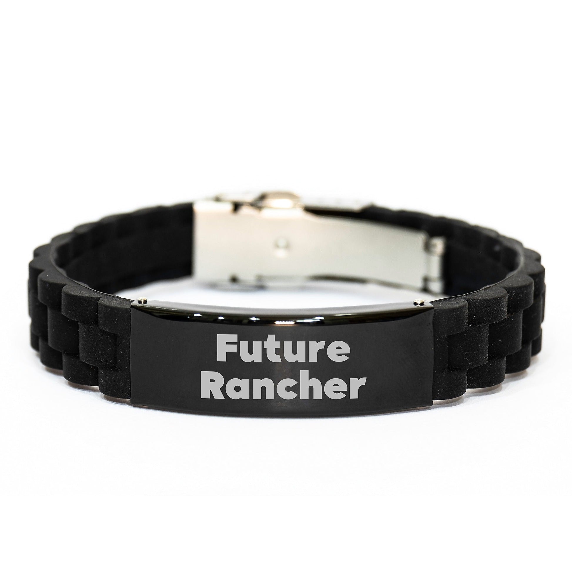Funny Future Rancher Gifts for Men - Glide lock Clasp Bracelet, Adjustable, Black Stainless Steel, Silicone, Christmas Unique Gifts from Friends to Rancher - The Buy Boom
