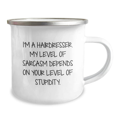 Funny Gift for Hairdressers - 'Sarcasm' Camping Mug for Christmas Unique Gifts from Friends, Coworkers or Family - The Buy Boom