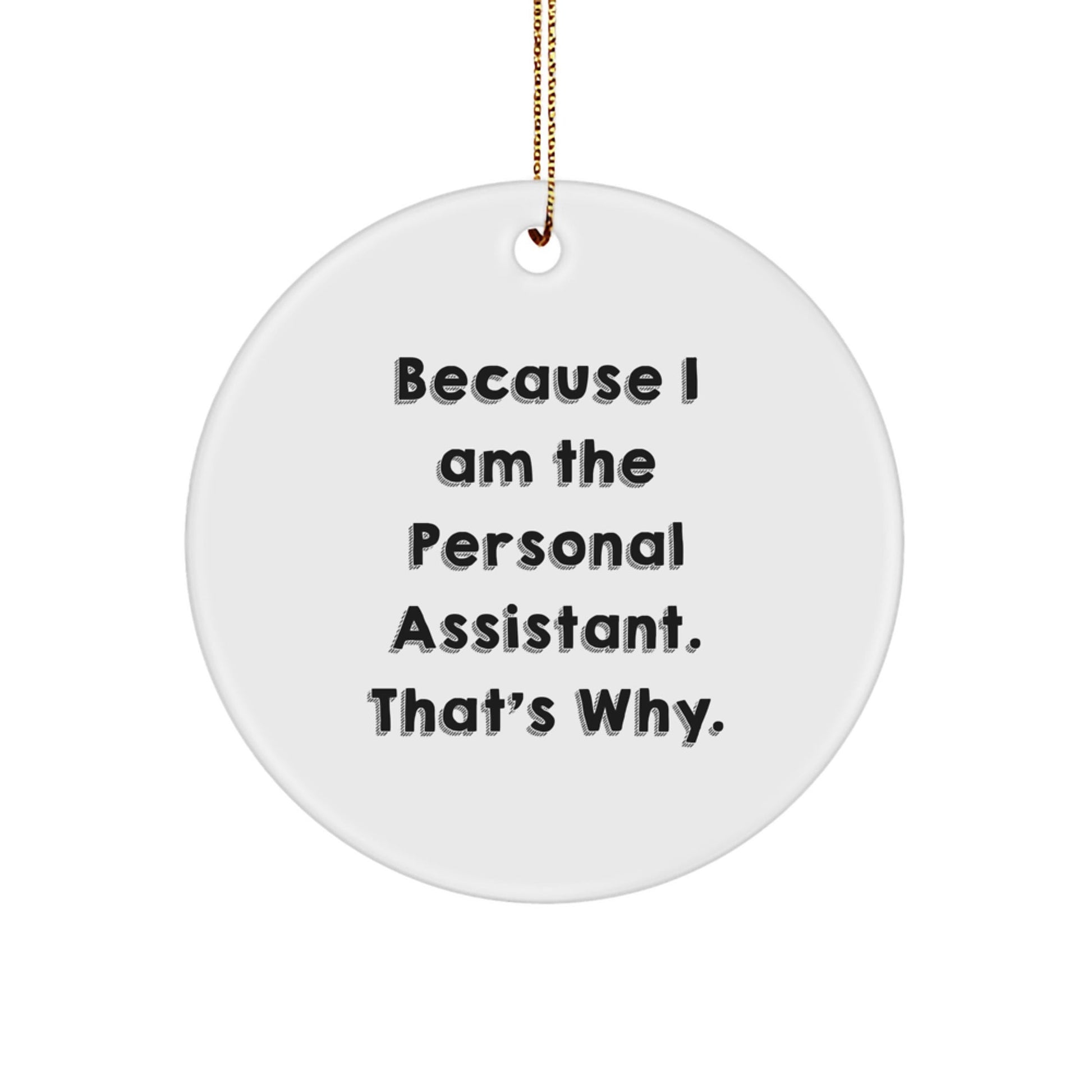 Funny Gift for Personal Assistant, Because I Am The Personal Assistant, That's Why. - Circle Ornament for Christmas Unique Gifts from Men to Personal Assistant, Friends, Family - The Buy Boom