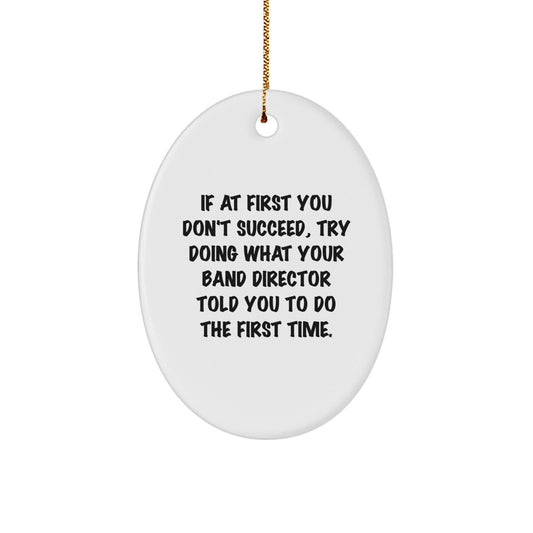 Funny Gift from Friends for Band Director Christmas Unique Gifts - Oval Ornament with If At First You Don't Succeed Quote, Men or Women Gifts - The Buy Boom