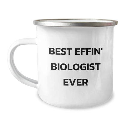 Funny Gifts for Biologist from Friends, Best Effin' Biologist Ever Camping Mug for Christmas Unique Gifts, 12 oz Stainless Steel with Enamel Finish - The Buy Boom