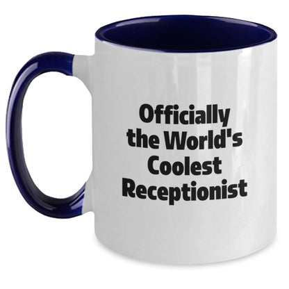 Funny Gifts for Receptionists - Officially The World's Coolest Receptionist Two Tone Coffee Mug, Perfect Christmas Memorable Presents for Friends at Work, Unique Office Decor - The Buy Boom