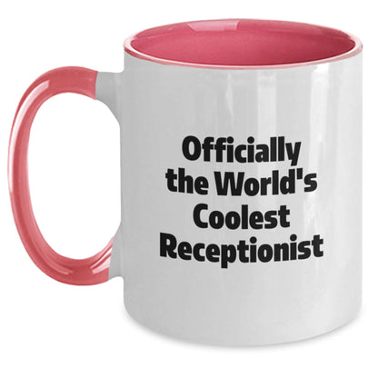 Funny Gifts for Receptionists - Officially The World's Coolest Receptionist Two Tone Coffee Mug, Perfect Christmas Memorable Presents for Friends at Work, Unique Office Decor - The Buy Boom