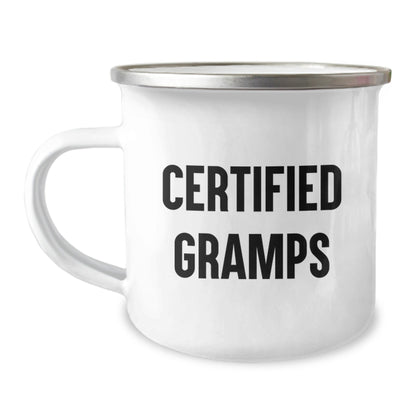 Funny Gifts from Friends for Gramps - Camping Mug with Inspirational Quote, Perfect for Graduation Celebration, 12 oz Stainless Steel with Enamel Finish - The Buy Boom