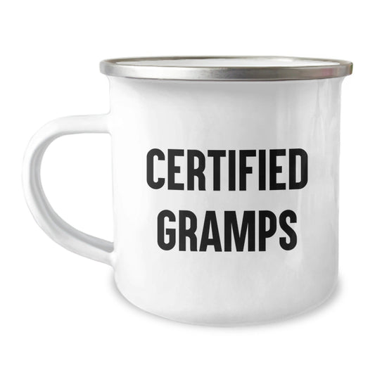Funny Gifts from Friends for Gramps - Camping Mug with Inspirational Quote, Perfect for Graduation Celebration, 12 oz Stainless Steel with Enamel Finish - The Buy Boom