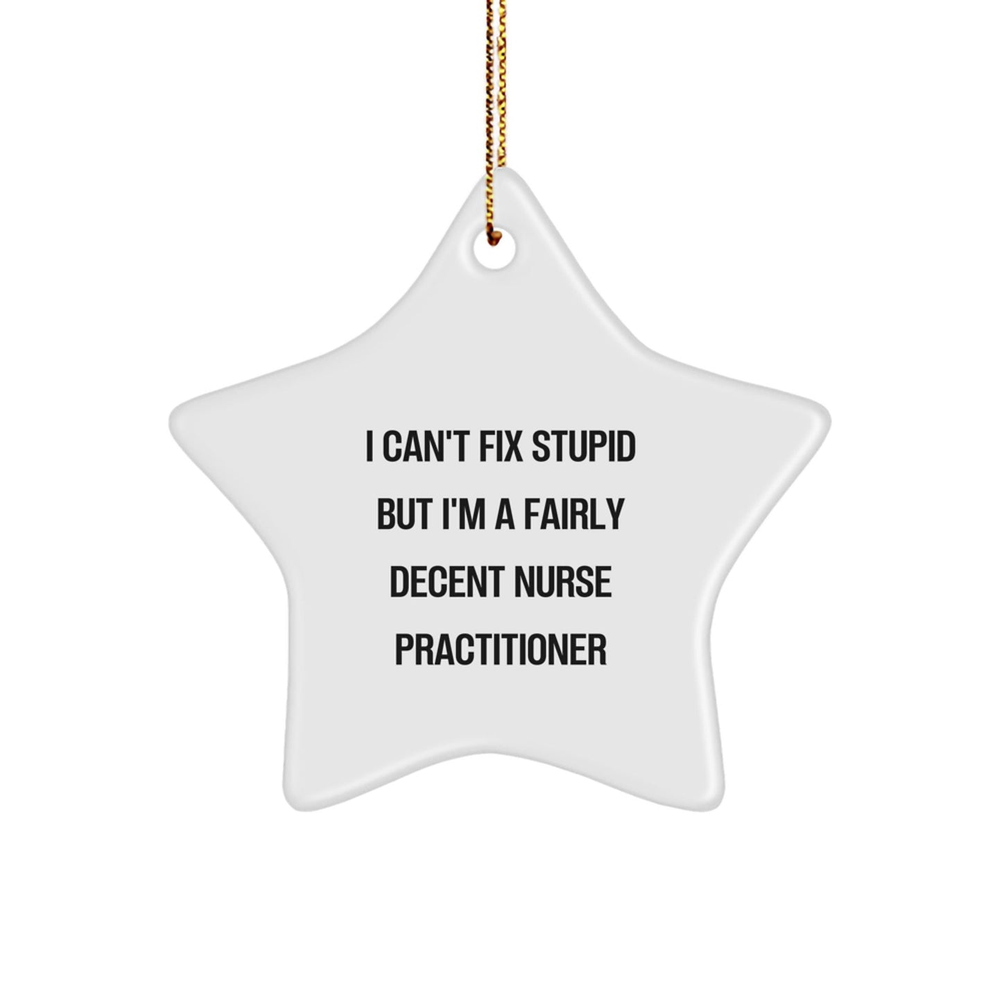 Funny Gifts from Friends for Nurse Practitioner Star Ornament, Christmas Unique Decorations, Inspirational Quote - 'I Can't Fix Stupid But I'm A Fairly Decent Nurse Practitioner' - The Buy Boom