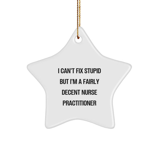 Funny Gifts from Friends for Nurse Practitioner Star Ornament, Christmas Unique Decorations, Inspirational Quote - 'I Can't Fix Stupid But I'm A Fairly Decent Nurse Practitioner' - The Buy Boom
