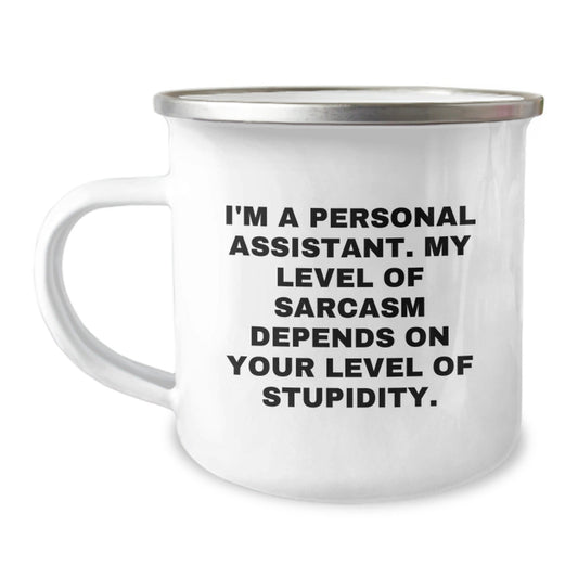 Funny Gifts from Friends for Personal Assistant - Sassy 'Stupidity' Christmas Mug, 12 oz Camping Stainless Steel with Enamel Finish - The Buy Boom