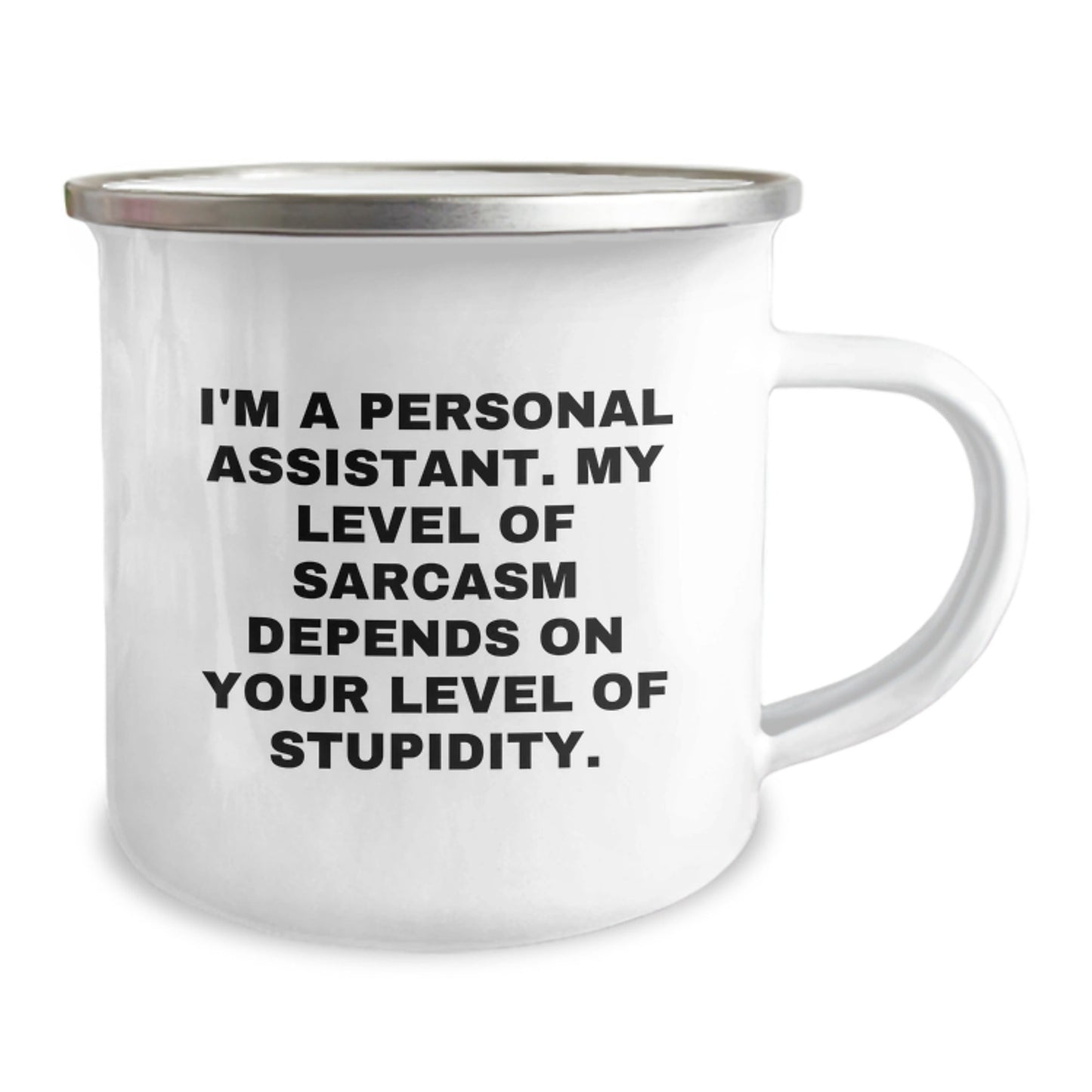 Funny Gifts from Friends for Personal Assistant - Sassy 'Stupidity' Christmas Mug, 12 oz Camping Stainless Steel with Enamel Finish - The Buy Boom