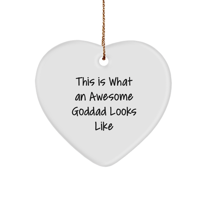 Funny Goddad Heart Ornament Gifts from Men to Goddad - This Is What An Awesome Goddad Looks Like - White Heart Shaped Decor for Christmas - The Buy Boom