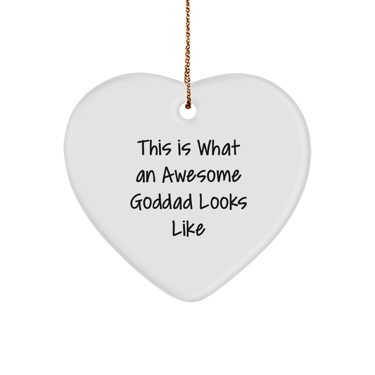 Funny Goddad Heart Ornament Gifts from Men to Goddad - This Is What An Awesome Goddad Looks Like - White Heart Shaped Decor for Christmas - The Buy Boom