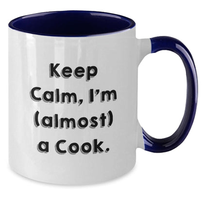 Funny Graduation Gift for Cooks - Keep Calm, I'm (almost) A Cook. Two Tone Coffee Mug, Gifts from Family to Men or Women - The Buy Boom
