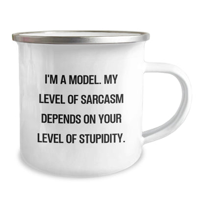 Funny Graduation Gifts from Friends to Model Enthusiasts - 'I'm A Model' Sarcasm Camping Mug, 12 oz Stainless Steel with Enamel Finish - The Buy Boom