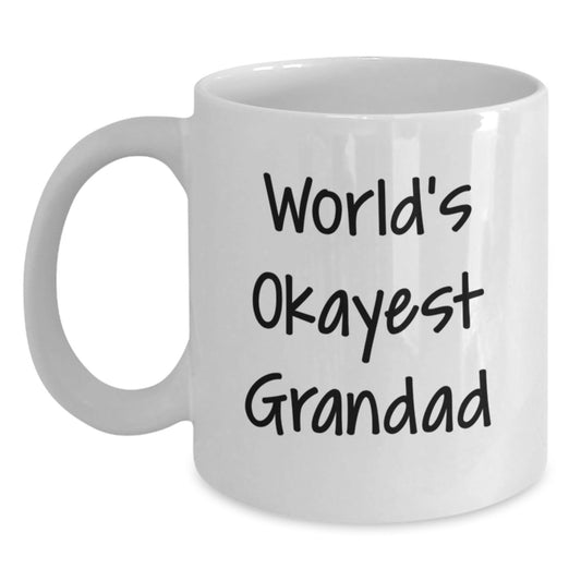 Funny Grandad Gifts from Family - World's Okayest Grandad White Coffee Mug, Graduation Unique Gifts for Men, Ceramic, Microwave, Dishwasher Safe - The Buy Boom