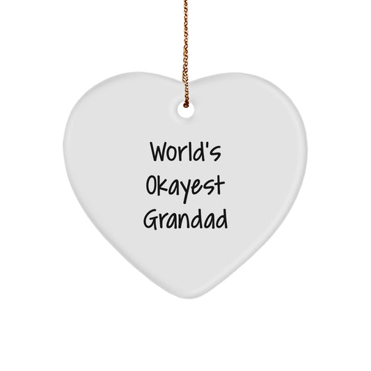 Funny Grandad Gifts, World's Okayest Grandad Heart Ornament, Christmas Unique Gifts from Men to Grandad, Heart - Shaped MDF - The Buy Boom